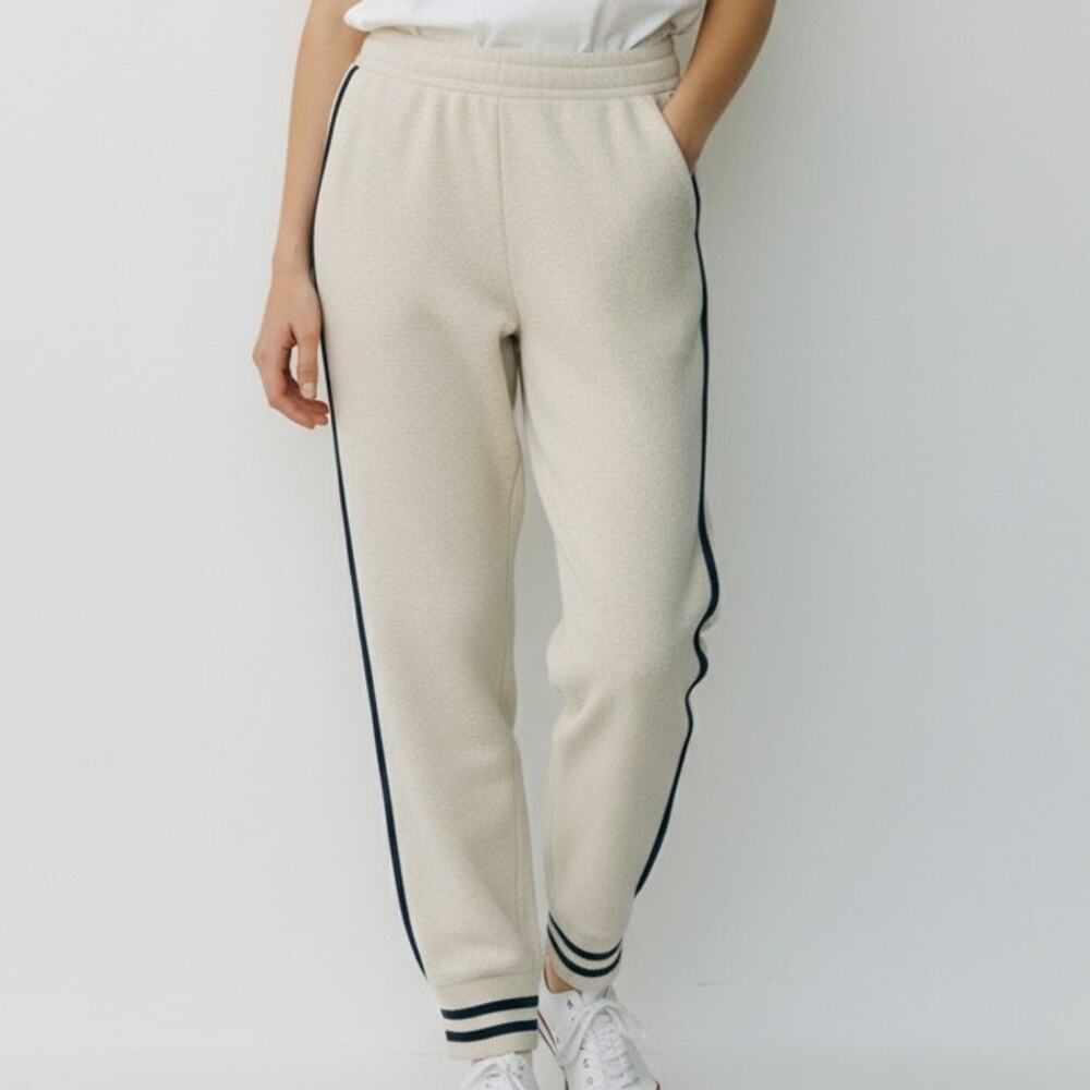 J. Crew Bouclé Texture Striped Sweater Joggers Old School Style M Cream #3198